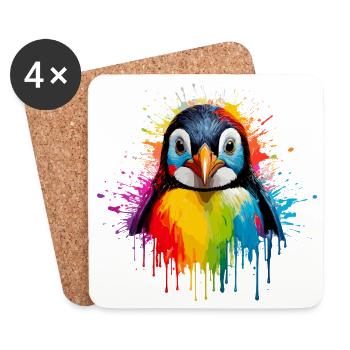 Rainbow Pinguin Spritzkunst - Untersetzer (4er-Set) - Weiß - Vorne