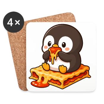 Mignon dessin animé pingouin lasagne alimentation fantaisiste - Dessous de verre (lot de 4) - blanc - Devant
