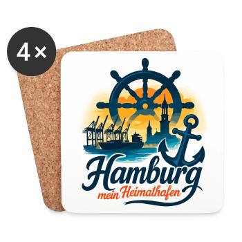 Hamburg Mein Heimathafen Stadt Silhouette Geschenk - Untersetzer (4er-Set) - Weiß - Vorne