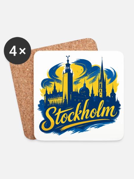 Stockholm gelb blau Hauptstadt Schweden Geschenk - Untersetzer (4er-Set) - Weiß