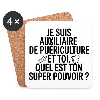 Auxiliaire Puériculture Mon Super Pouvoir - Dessous de verre (lot de 4) - blanc - Devant