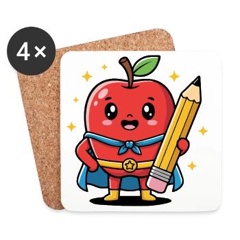 Professeur dessin animé fruit avec crayon - Dessous de verre (lot de 4) - blanc - Devant