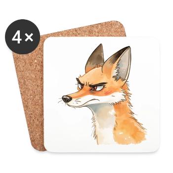 Grimmiger Fuchs Aquarell – Niedliches Tier Design - Untersetzer (4er-Set) - Weiß - Vorne