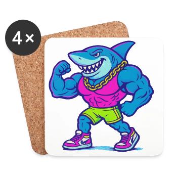Neon Shark Muscle Hero en débardeur - Dessous de verre (lot de 4) - blanc - Devant