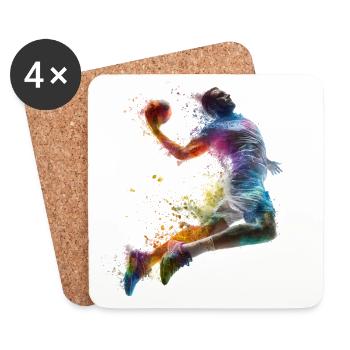 Farbexplosion Handball Sprungwurf - Untersetzer (4er-Set) - Weiß - Vorne