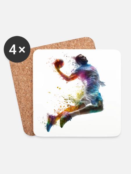 Farbexplosion Handball Sprungwurf - Untersetzer (4er-Set) - Weiß