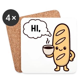 Baguette Café Mascotte Chaleureuse - Dessous de verre (lot de 4) - blanc - Devant
