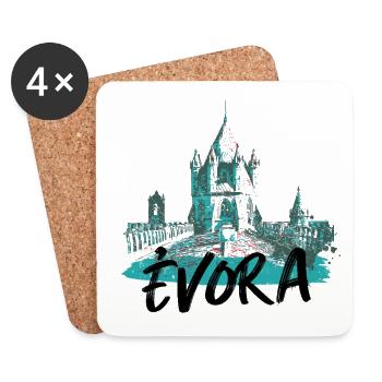 Toit cathédrale Évora illustration bleutée - Dessous de verre (lot de 4) - blanc - Devant