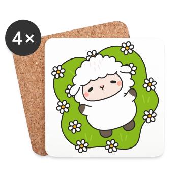 Mouton joyeux sur gazon fleuri - Dessous de verre (lot de 4) - blanc - Devant