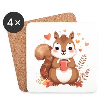Herbstliches Eichhörnchen mit heißem Kakao - Untersetzer (4er-Set) - Weiß - Vorne