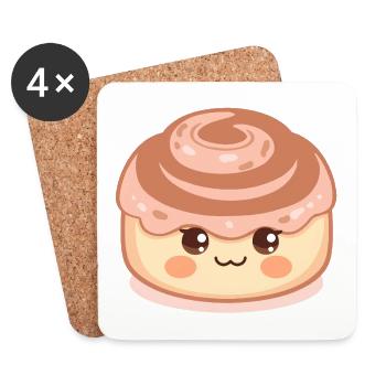 Kawaii Zimtschnecke mit fröhlichem Gesicht - Untersetzer (4er-Set) - Weiß - Vorne