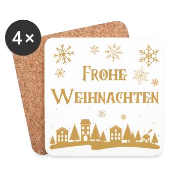 Text Merry Christmas golden row of houses winter - Coasters (set of 4) - white - Front