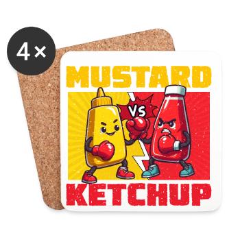Moutarde contre Ketchup: Duel cartoon - Dessous de verre (lot de 4) - blanc - Devant