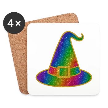 Halloween-Regenbogen Glitzer Hexenhut - Untersetzer (4er-Set) - Weiß - Vorne