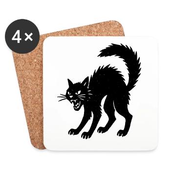 Wütende Halloween Schattenkatze Silhouette - Untersetzer (4er-Set) - Weiß - Vorne