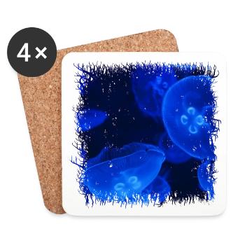 Méduse bleue brillante avec bioluminescence - Dessous de verre (lot de 4) - blanc - Devant
