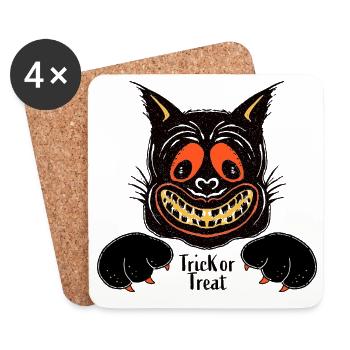 Grinsende Katze Halloween - Untersetzer (4er-Set) - Weiß - Vorne