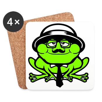Frog Sir Mr. Rich Gangster Glasses Hat Tie - Coasters (set of 4) - white - Front
