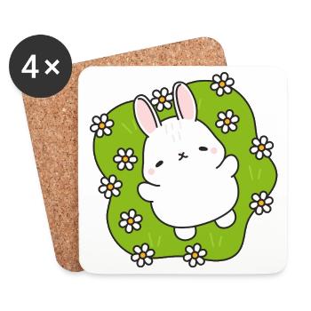 Süßer Hase im Blumengarten - Untersetzer (4er-Set) - Weiß - Vorne