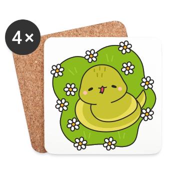 Yellow snake and daisies - Coasters (set of 4) - white - Front