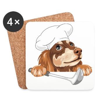 Teckel rêveur cuisinier avec une louche - Dessous de verre (lot de 4) - blanc - Devant