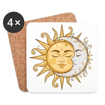 Visages du soleil et de la lune - Dessous de verre (lot de 4) - blanc - Devant