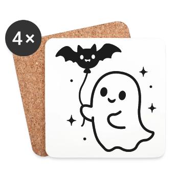 Ghost with Bat – Halloween Motif - Coasters (set of 4) - white - Front