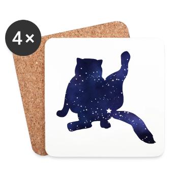 Cat Silhouette Funny Starry Sky - Coasters (set of 4) - white - Front