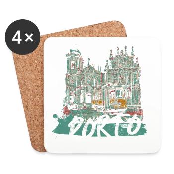 Porto historisches Zentrum Straßenbahn Illustration - Untersetzer (4er-Set) - Weiß - Vorne