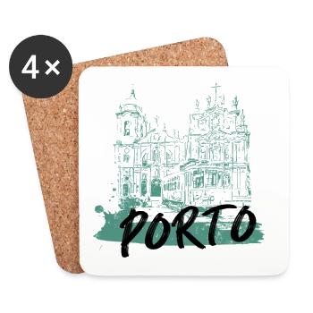 Porto historisches Zentrum Straßenbahn Illustration - Untersetzer (4er-Set) - Weiß - Vorne