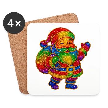 Motif Père Noël à paillettes arc-en-ciel - Dessous de verre (lot de 4) - blanc - Devant