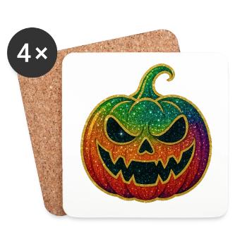 Regenbogen Halloween Kürbis Glitzer - Untersetzer (4er-Set) - Weiß - Vorne