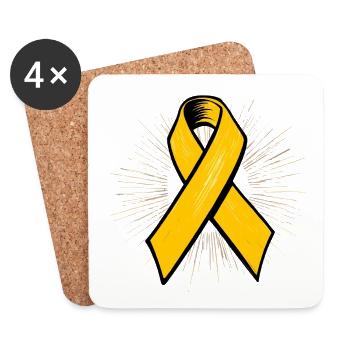 Yellow Awareness Ribbon in Comic Style - Coasters (set of 4) - white - Front