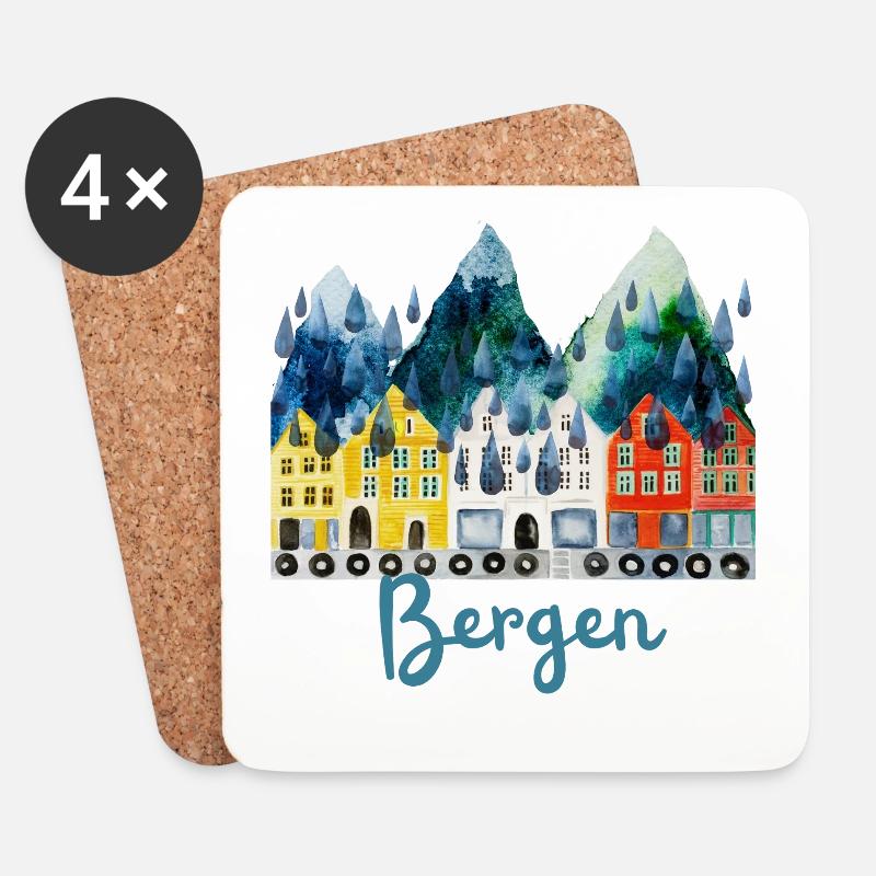 Bergen Souvenir  - Untersetzer (4er-Set) - Weiß