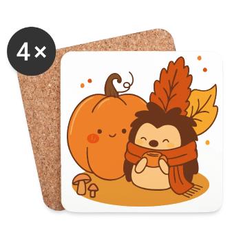 Herbstliche Kuscheleinheiten – Igel & Kürbis Cuties - Untersetzer (4er-Set) - Weiß - Vorne