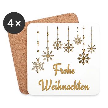 Text Frohe Weihnachten dekorative Schneeflocken - Untersetzer (4er-Set) - Weiß - Vorne
