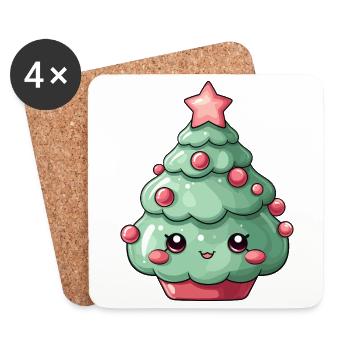 Kawaii Weihnachtsbaum Charme - Untersetzer (4er-Set) - Weiß - Vorne