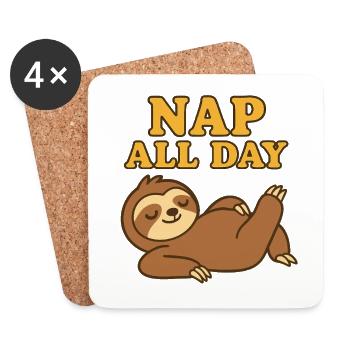 Faultier Nap All Day Lustiges Chill Design - Untersetzer (4er-Set) - Weiß - Vorne