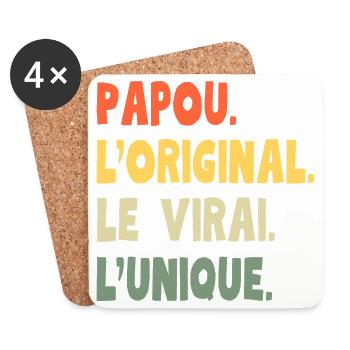 Papou l’original – Cadeau grand-père unique - Dessous de verre (lot de 4) - blanc - Devant