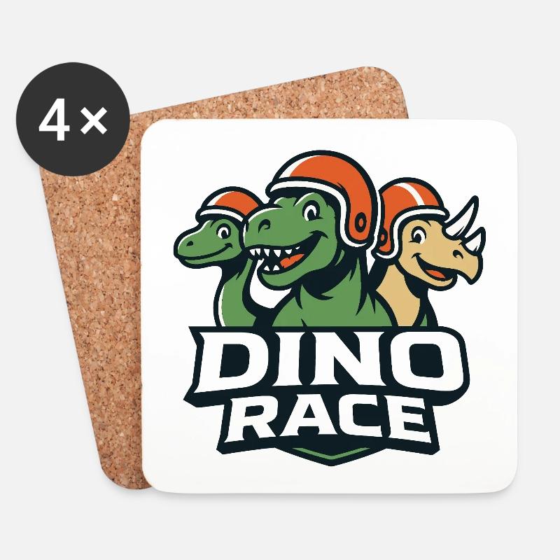 DinoRace Dinosaurier Race Logo - Untersetzer (4er-Set) - Weiß
