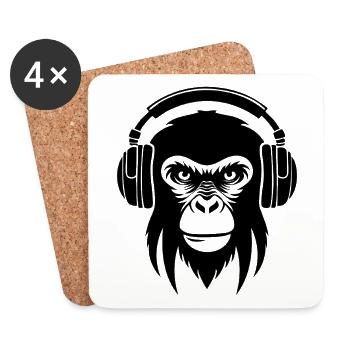 Wireless Kopfhörer Café Entspannter Affe Shirt - Untersetzer (4er-Set) - Weiß - Vorne