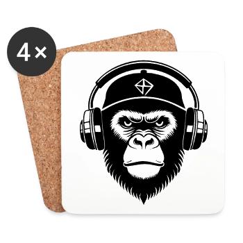 Vinyl Turntable Street Retro Monkey Head Shirt - Coasters (set of 4) - white - Front