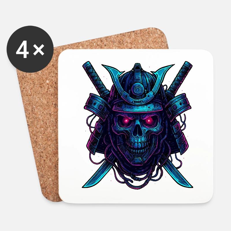 Cyber Samurai Skull Neon Design - Coasters (set of 4) - white