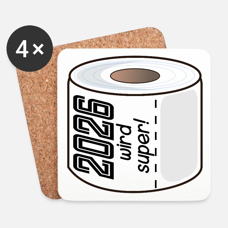 KLOPAPIER TOILETTENPAPIER 2026 SPRÜCHE - Untersetzer (4er-Set) - Weiß