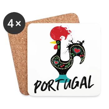 Coq de Barcelos symbole coloré du Portugal - Dessous de verre (lot de 4) - blanc - Devant