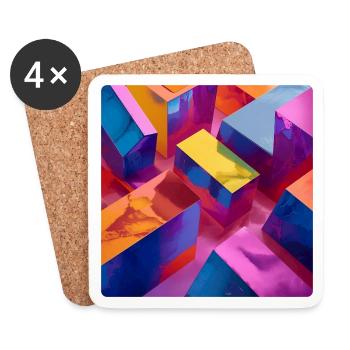Blocs 3D néon colorés avec effet brillant - Dessous de verre (lot de 4) - blanc - Devant