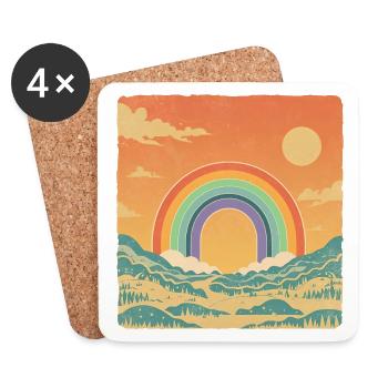 Paysage rétro avec look vintage arc-en-ciel - Dessous de verre (lot de 4) - blanc - Devant