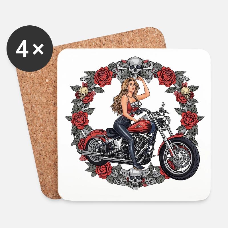 Motorradheldin im Rosenkranz - Untersetzer (4er-Set) - Weiß