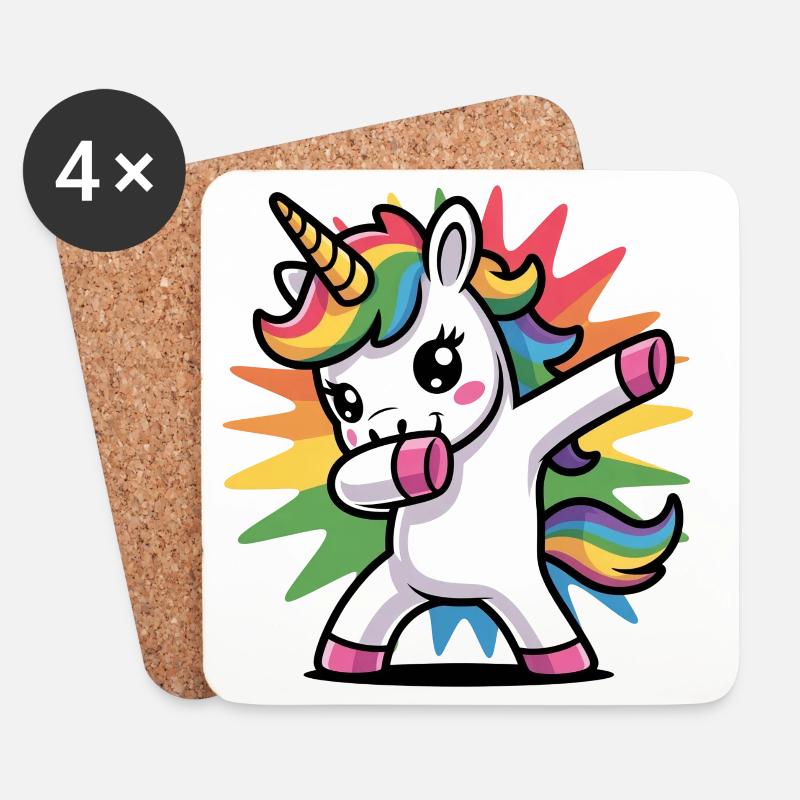 Buntes Einhorn mit Regenbogen-Mähne - Untersetzer (4er-Set) - Weiß