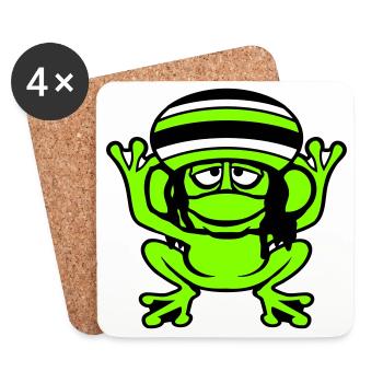 Frosch Reggae Musik Rasta Haare Mütze Jamaika Fun - Untersetzer (4er-Set) - Weiß - Vorne